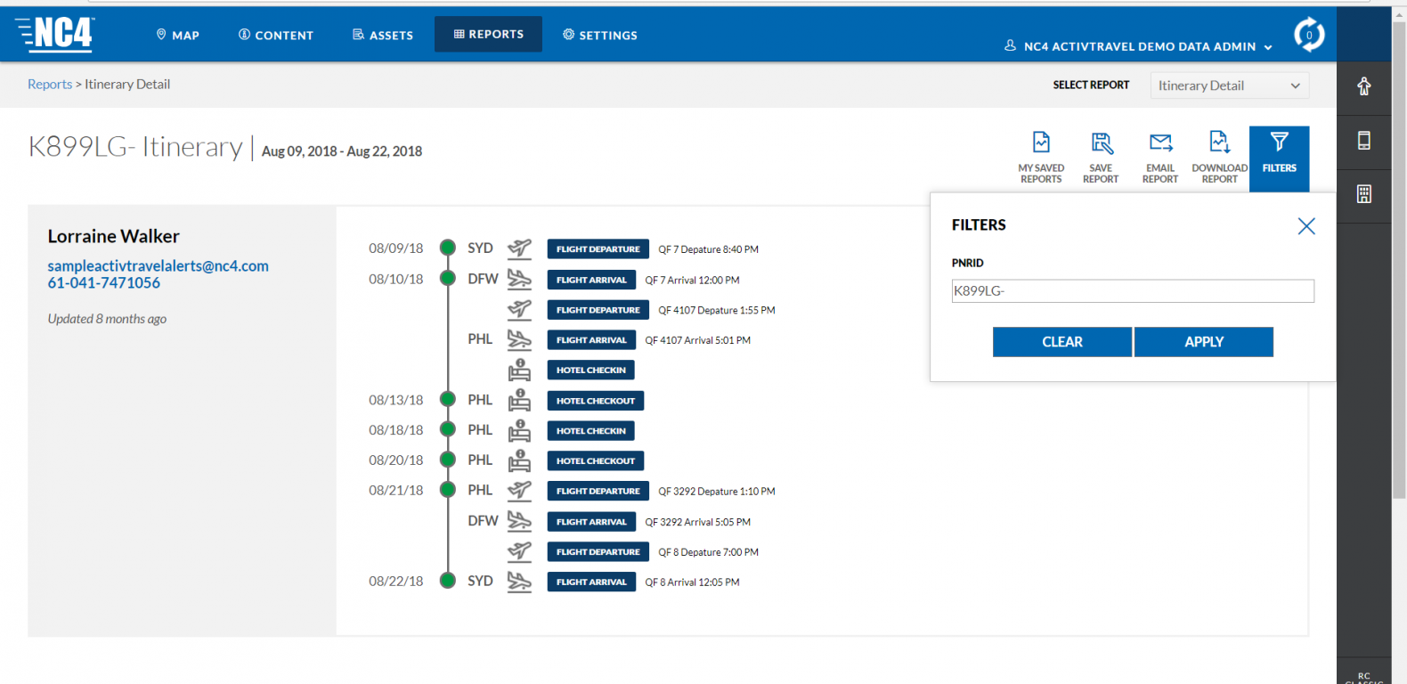 Itinerary detail example Itinerary detail example